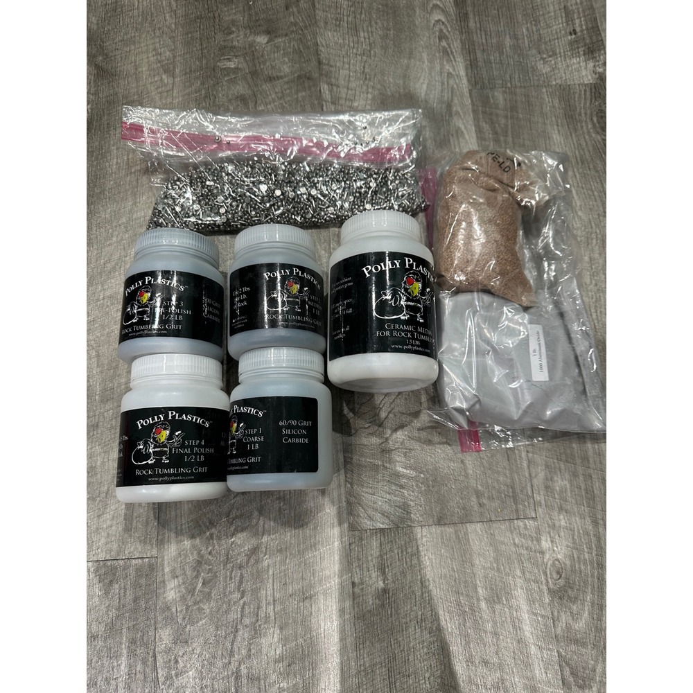 Polly Plastics Rock Tumbling Grit Kit Ceramic Media Stainless Steel Shot Lot